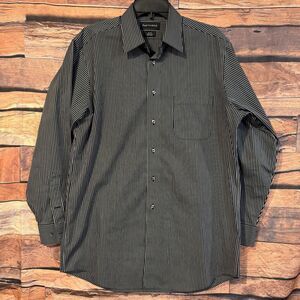 Paul Fredrick Men's Black Pinstripe Dress Shirt Button Up 16 x 33 Long Sleeve